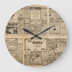 Reloj Redondo Grande Periódico antiguo: antecedentes de papel vintage.
