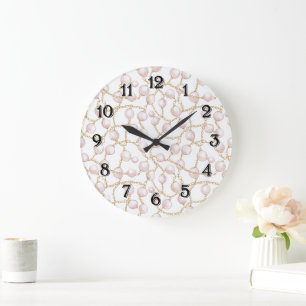 Reloj Redondo Grande Perlas Glam Rosa Oro