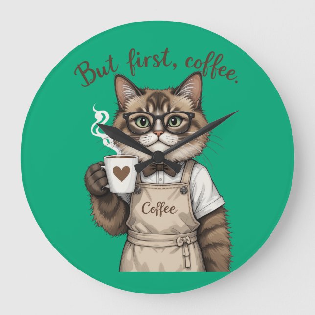 Reloj Redondo Grande Pero Primero, Gato Café (Anverso)