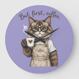 Reloj Redondo Grande Pero Primero, Gato Café