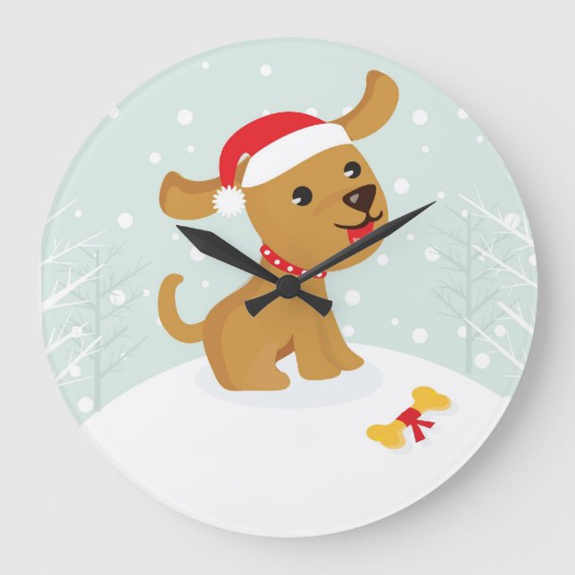 Reloj Redondo Grande Perrito lindo del navidad de Cartoone (Anverso)