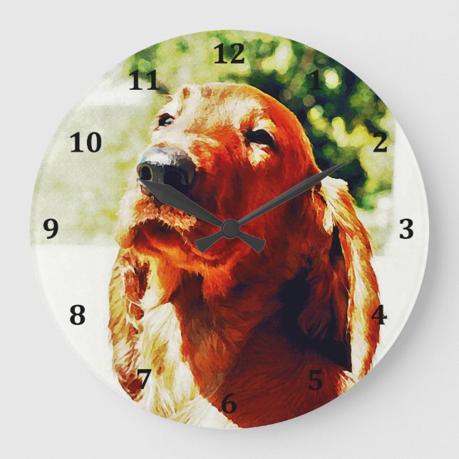 Reloj Redondo Grande Perrito precioso de Irish Setter (Anverso)