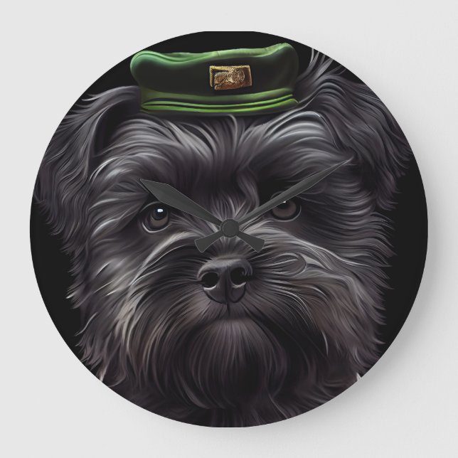 Reloj Redondo Grande Perro Affenpinscher con vestido de San Patricio (Anverso)