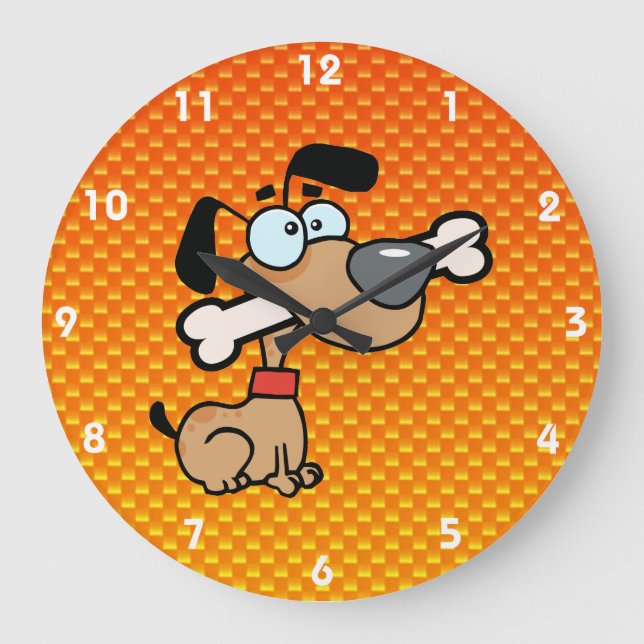 Reloj Redondo Grande Perro amarillo-naranja del dibujo animado (Anverso)