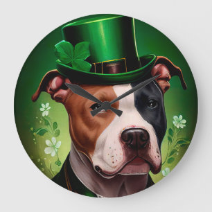 Reloj Redondo Grande perro American Staffordshire en el Da de San Patri