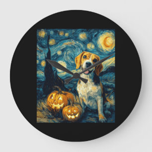 Reloj Redondo Grande Perro beagle lindo de Halloween Jack O Linterna Ca