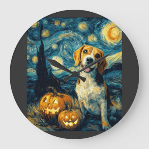 Reloj Redondo Grande Perro beagle lindo de Halloween Jack O Linterna Ca