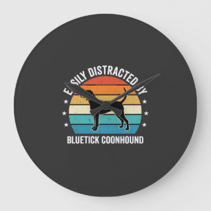 Reloj Redondo Grande Perro Bluetick Coonhound Atardecer Retro