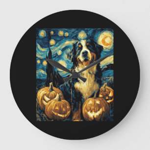 Reloj Redondo Grande Perro Bonito De Montaña De Berna Halloween Jack O