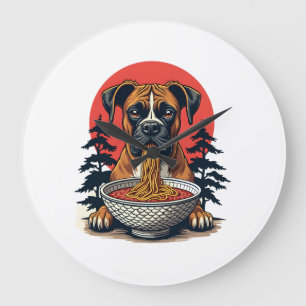 Reloj Redondo Grande Perro Boxer Antiguo Comiendo Ramen Atardecer Japon