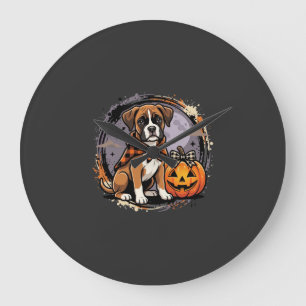 Reloj Redondo Grande Perro Boxer Halloween Calabaza Sublimación