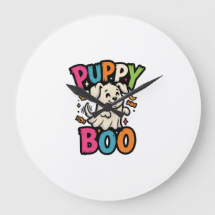 Reloj Redondo Grande Perro Cachorro Boo de Halloween