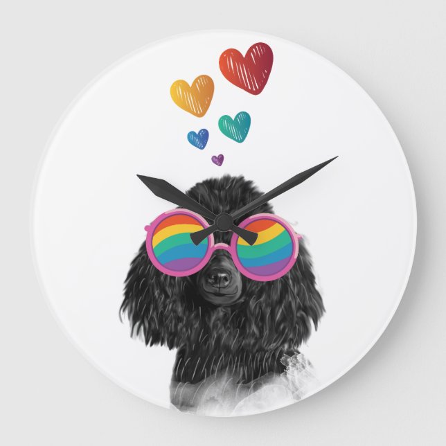 Reloj Redondo Grande Perro Caniche con Corazones Día de San Valentín (Anverso)