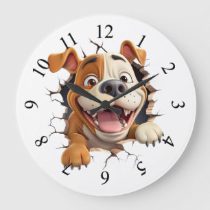 Reloj Redondo Grande Perro caprichoso en todo agrietado