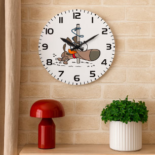 Reloj Redondo Grande Perro caricaturista atrapado en un polo con correa