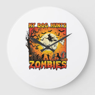 Reloj Redondo Grande Perro Caza Zombies Halloween Fantasmas Bruja Luna