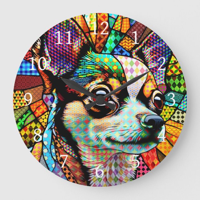 Reloj Redondo Grande Perro Chihuahua 171 de vidrio manchado multicolor (Anverso)