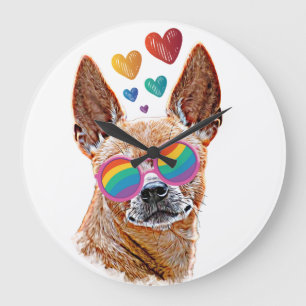 Reloj Redondo Grande Perro Chihuahua con Corazones Día de San Valentín