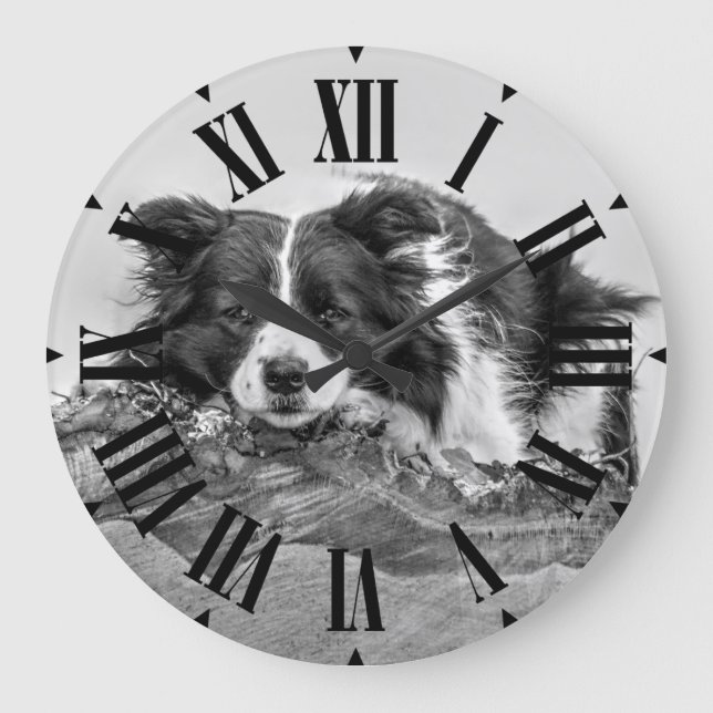 Reloj Redondo Grande Perro collie de borde de bonito (Anverso)