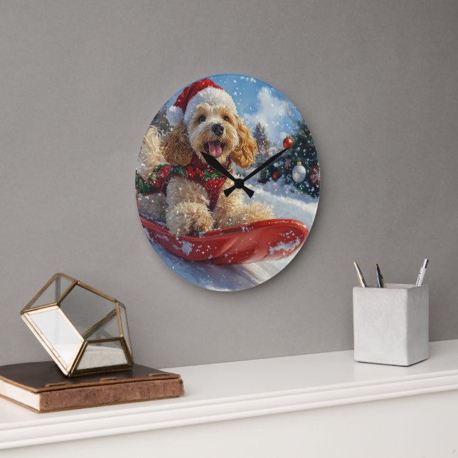 Reloj Redondo Grande Perro coquetero español con manchas y Navidades de (Oficina)