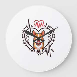 Reloj Redondo Grande Perro Corgi Corazón Latido Ekg Corbata Patas