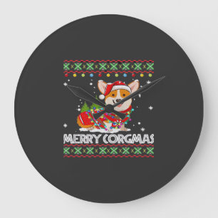 Reloj Redondo Grande Perro Corgi Feliz Corgmas Santa Corgi Navidad Fea
