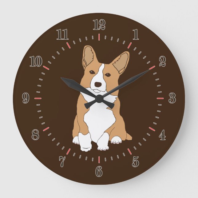 Reloj Redondo Grande Perro Corgi galés (Anverso)