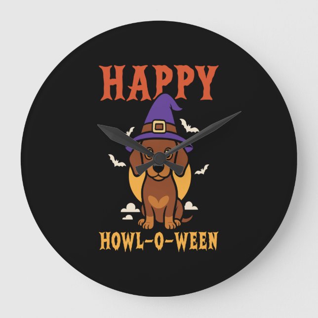 Reloj Redondo Grande Perro Dachshund de Halloween (Anverso)