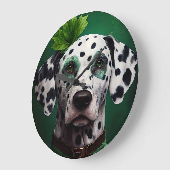 Reloj Redondo Grande Perro dalmatiano con vestido del Día de San Patric (Ángulo)