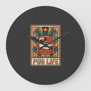 Reloj Redondo Grande Perro de Arte Popular Retro Pug