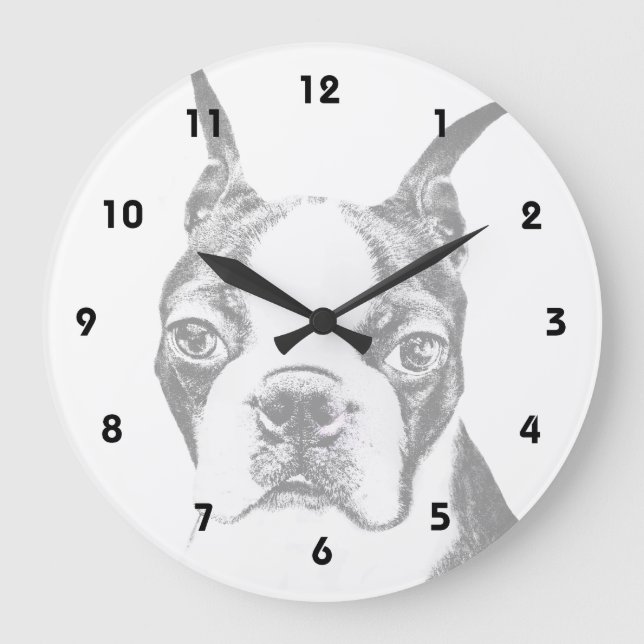 Reloj Redondo Grande Perro de Boston Terrier (Anverso)
