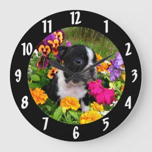 Reloj Redondo Grande Perro de Boston Terrier
