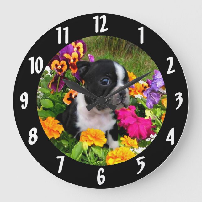 Reloj Redondo Grande Perro de Boston Terrier (Anverso)