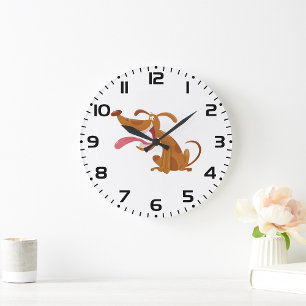 Reloj Redondo Grande Perro de caricatura con sonrisa y lengua fuera