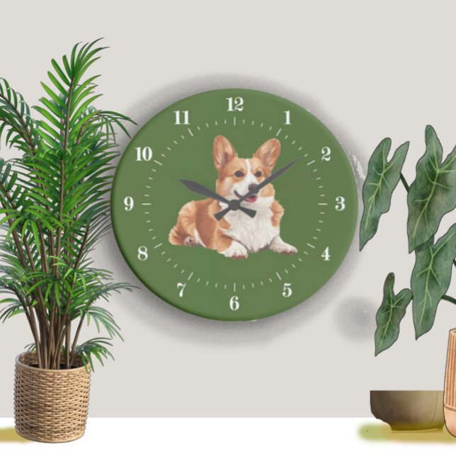 Reloj Redondo Grande Perro de Corgi Blanco y Rojo de Pembroke (Subido por el creador)