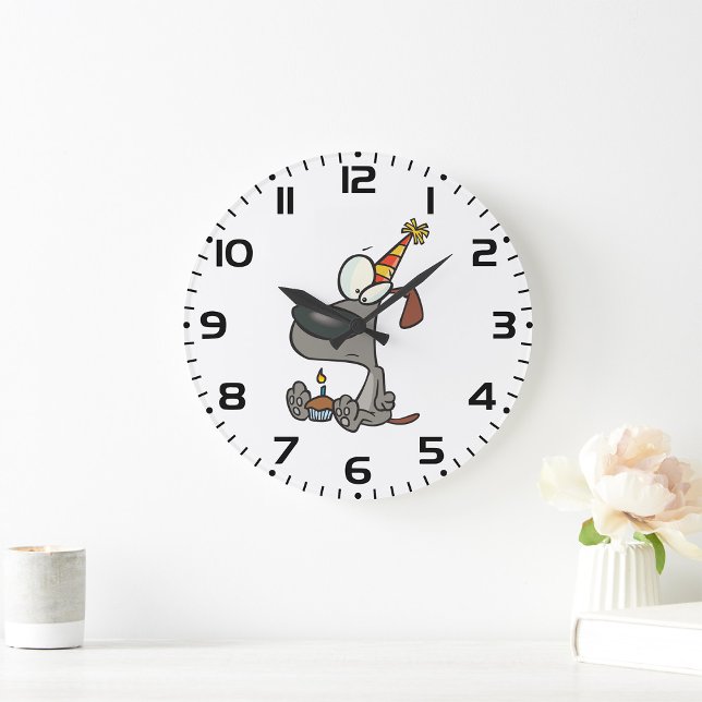 Reloj Redondo Grande Perro de cumpleaños (Subido por el creador)
