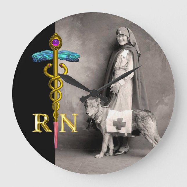 Reloj Redondo Grande PERRO DE ENFERMERÍA Y RESCATE/Emblema RN Gold Cadu (Anverso)
