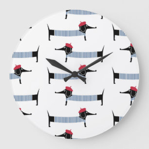 Reloj Redondo Grande Perro de estilo francés, patrón personalizado.