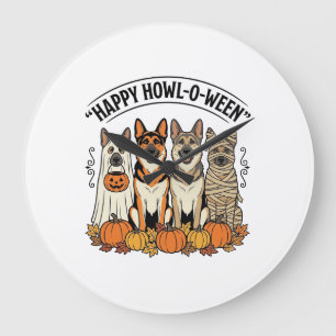 Reloj Redondo Grande Perro de Halloween Feliz Howl-O-Ween Vintage Pasto