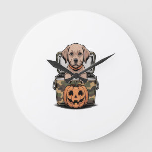 Reloj Redondo Grande Perro de laboratorio marrón Halloween espeluznante