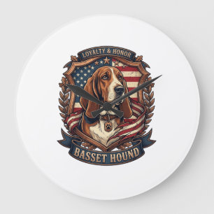 Reloj Redondo Grande Perro de lealtad Basset Hound Bandera americana Es