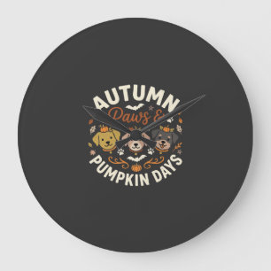 Reloj Redondo Grande Perro de Otoño Patas de Calabaza