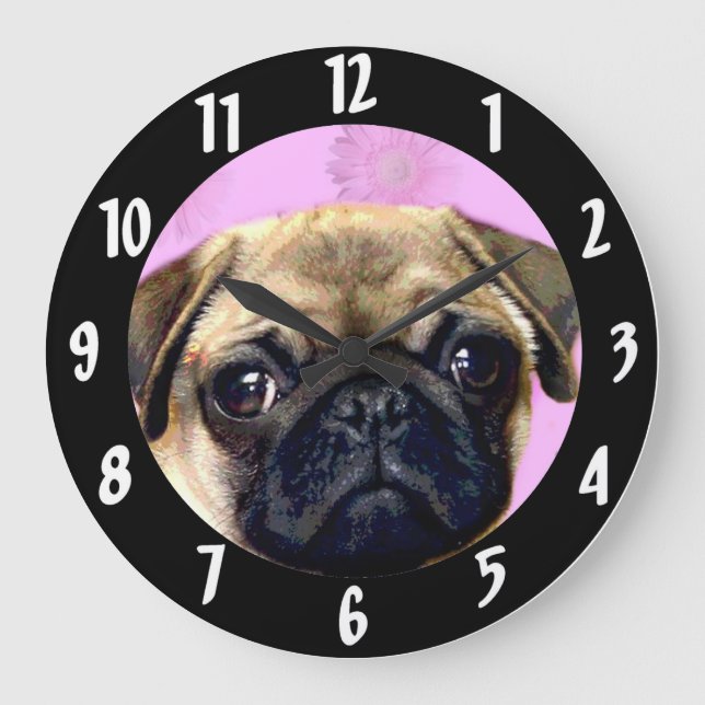Reloj Redondo Grande Perro de pug (Anverso)