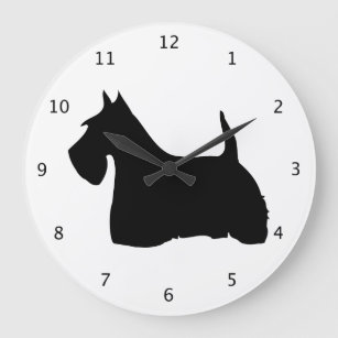 Reloj Redondo Grande Perro de Terrier del escocés, silueta negra del