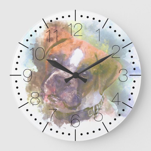 Reloj Redondo Grande Perro del boxeador (Anverso)