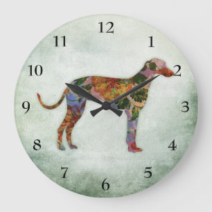 Reloj Redondo Grande Perro del galgo floral en verde