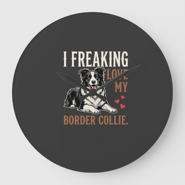 Reloj Redondo Grande Perro Divertido Border Collie Amor (Anverso)