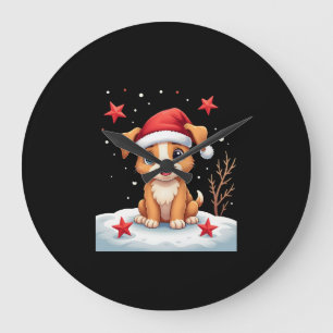 Reloj Redondo Grande Perro Divertido con Estrellas de Navidad para la T