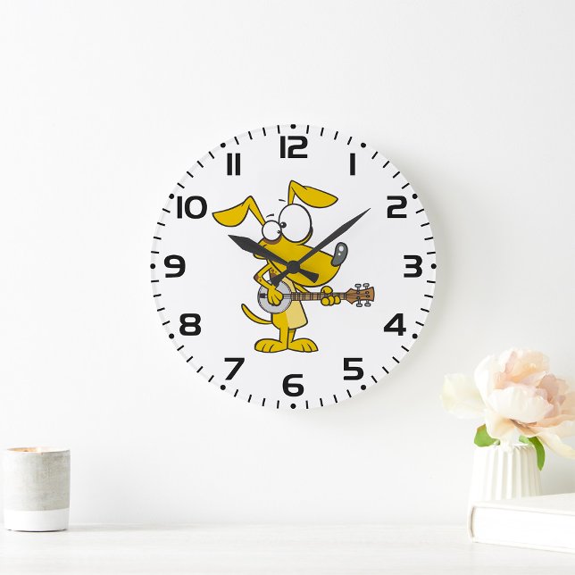 Reloj Redondo Grande Perro divertido jugando música banjo (Subido por el creador)