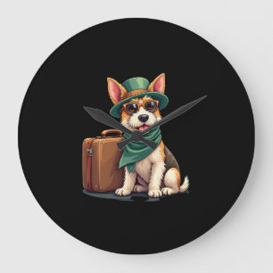Reloj Redondo Grande Perro Divertido Viajando con Gráfico de Bolsa para